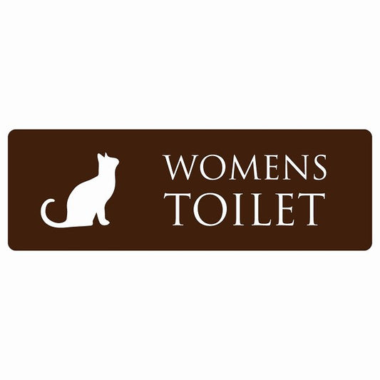 トイレ WOMENS ねこ 猫 ネコ ブラウン ホワイト ステッカー 長方形 シール サインステッカー 案内表示 施設用 ピクトサイン ピクトグラム 選べるサイズ