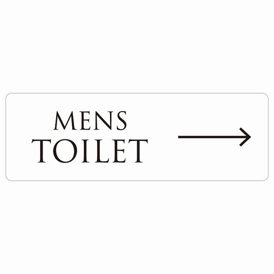 トイレ MENS 文字タイプ ホワイト ブラック 右 矢印 ステッカー 長方形 シール サインステッカー 誘導表示 ピクトサイン ピクトグラム 選べるサイズ