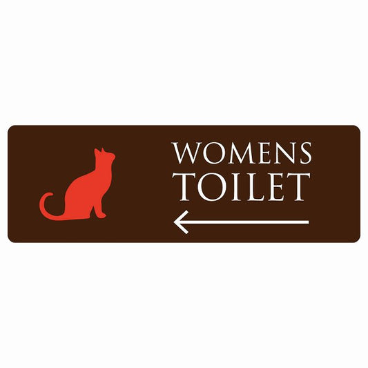 トイレ WOMENS ねこ 猫 ネコ ブラウン カラー 左 矢印 ステッカー 長方形 シール サインステッカー 誘導表示 ピクトサイン ピクトグラム 選べるサイズ