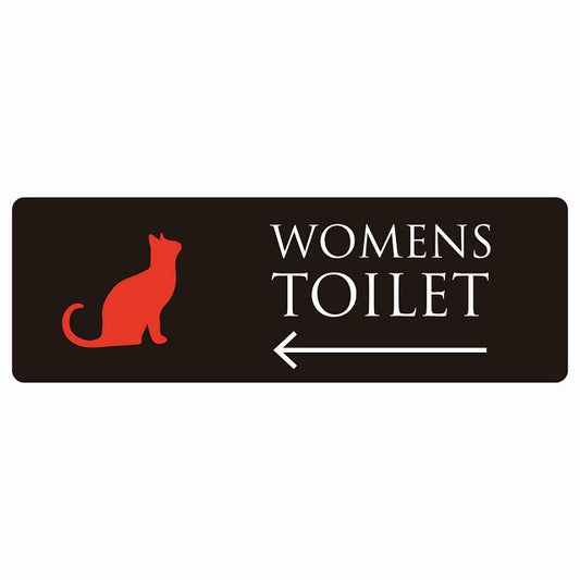 トイレ WOMENS ねこ 猫 ネコ ブラック カラー 左 矢印 ステッカー 長方形 シール サインステッカー 誘導表示 ピクトサイン ピクトグラム 選べるサイズ