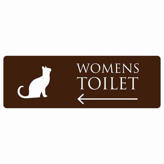 トイレ WOMENS ねこ 猫 ネコ ブラウン ホワイト 左 矢印 ステッカー 長方形 シール サインステッカー 誘導表示 ピクトサイン ピクトグラム 選べるサイズ