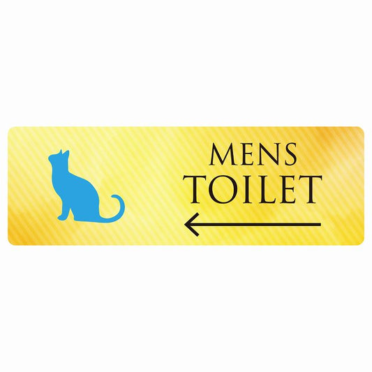 トイレ MENS ねこ 猫 ネコ イエローグラデーション 左 矢印 ステッカー 長方形 シール サインステッカー 誘導表示 ピクトサイン ピクトグラム 選べるサイズ