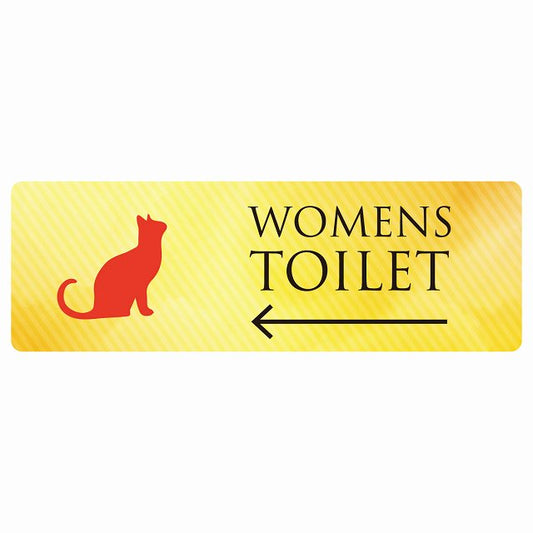 トイレ WOMENS ねこ 猫 ネコ イエローグラデーション 左 矢印 ステッカー 長方形 シール サインステッカー 誘導表示 ピクトサイン ピクトグラム 選べるサイズ