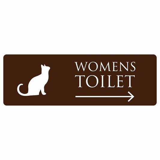 トイレ WOMENS ねこ 猫 ネコ ブラウン ホワイト 右 矢印 ステッカー 長方形 シール サインステッカー 誘導表示 ピクトサイン ピクトグラム 選べるサイズ