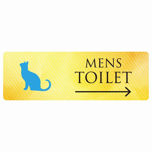 トイレ MENS ねこ 猫 ネコ イエローグラデーション 右 矢印 ステッカー 長方形 シール サインステッカー 誘導表示 ピクトサイン ピクトグラム 選べるサイズ