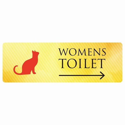 トイレ WOMENS ねこ 猫 ネコ イエローグラデーション 右 矢印 ステッカー 長方形 シール サインステッカー 誘導表示 ピクトサイン ピクトグラム 選べるサイズ