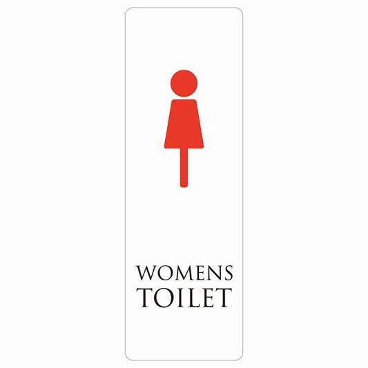 トイレ WOMENS ホワイト＆カラー ステッカー 長方形 縦タイプ シール サインステッカー 案内表示 施設用 ピクトサイン ピクトグラム 選べるサイズ