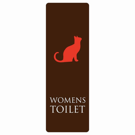 トイレ WOMENS ねこ 猫 ネコ ブラウン カラー ステッカー 長方形 縦タイプ シール サインステッカー 案内表示 施設用 ピクトサイン ピクトグラム 選べるサイズ