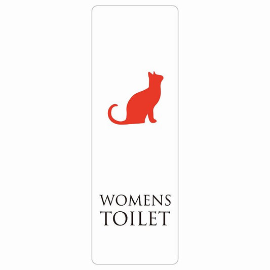 トイレ WOMENS ねこ 猫 ネコ ホワイト カラー ステッカー 長方形 縦タイプ シール サインステッカー 案内表示 施設用 ピクトサイン ピクトグラム 選べるサイズ