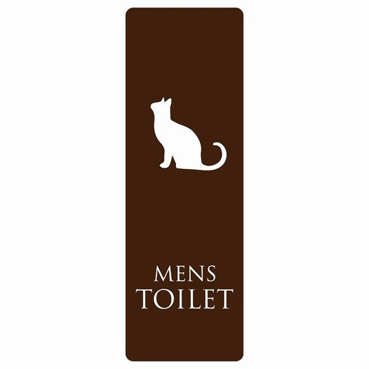 トイレ MENS ねこ 猫 ネコ ブラウン ホワイト ステッカー 長方形 縦タイプ シール サインステッカー 案内表示 施設用 ピクトサイン ピクトグラム 選べるサイズ