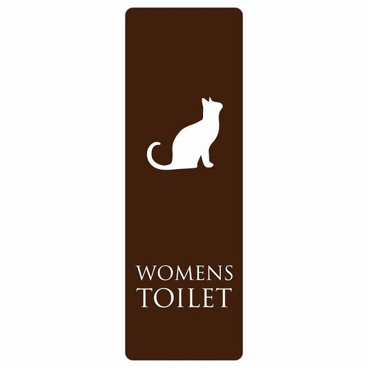 トイレ WOMENS ねこ 猫 ネコ ブラウン ホワイト ステッカー 長方形 縦タイプ シール サインステッカー 案内表示 施設用 ピクトサイン ピクトグラム 選べるサイズ