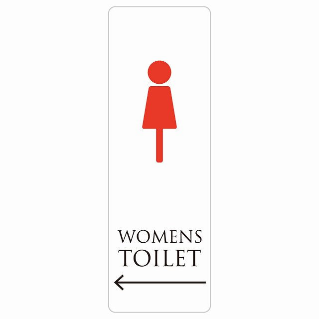 トイレ WOMENS ホワイト＆カラー 左 矢印 ステッカー 長方形 縦タイプ シール サインステッカー 誘導表示 ピクトサイン ピクトグラム 選べるサイズ