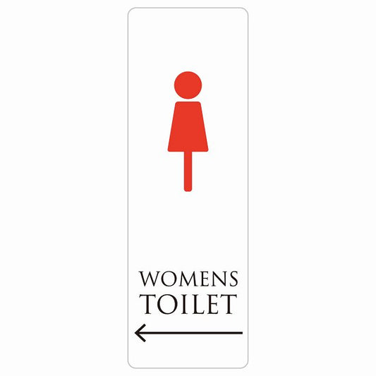トイレ WOMENS ホワイト＆カラー 左 矢印 ステッカー 長方形 縦タイプ シール サインステッカー 誘導表示 ピクトサイン ピクトグラム 選べるサイズ