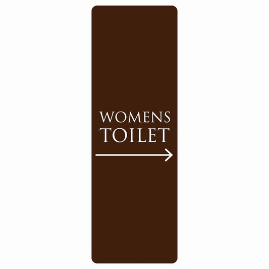 トイレ WOMENS 文字タイプ ブラウン ホワイト 右 矢印 ステッカー 長方形 縦タイプ シール サインステッカー 誘導表示 ピクトサイン ピクトグラム 選べるサイズ