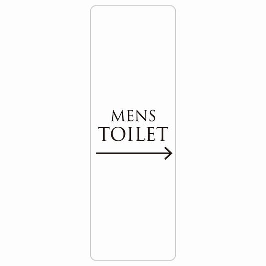 トイレ MENS 文字タイプ ホワイト ブラック 右 矢印 ステッカー 長方形 縦タイプ シール サインステッカー 誘導表示 ピクトサイン ピクトグラム 選べるサイズ
