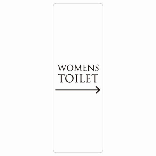 トイレ WOMENS 文字タイプ ホワイト ブラック 右 矢印 ステッカー 長方形 縦タイプ シール サインステッカー 誘導表示 ピクトサイン ピクトグラム 選べるサイズ