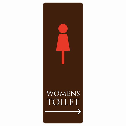 トイレ WOMENS ブラウン＆カラー 右 矢印 ステッカー 長方形 縦タイプ シール サインステッカー 誘導表示 ピクトサイン ピクトグラム 選べるサイズ
