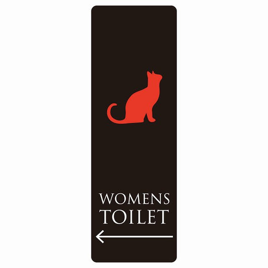 トイレ WOMENS ねこ 猫 ネコ ブラック カラー 左 矢印 ステッカー 長方形 縦タイプ シール サインステッカー 誘導表示 ピクトサイン ピクトグラム 選べるサイズ
