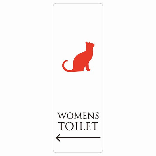 トイレ WOMENS ねこ 猫 ネコ ホワイト カラー 左 矢印 ステッカー 長方形 縦タイプ シール サインステッカー 誘導表示 ピクトサイン ピクトグラム 選べるサイズ