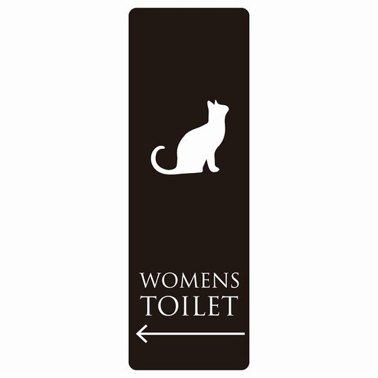 トイレ WOMENS ねこ 猫 ネコ ブラック ホワイト 左 矢印 ステッカー 長方形 縦タイプ シール サインステッカー 誘導表示 ピクトサイン ピクトグラム 選べるサイズ