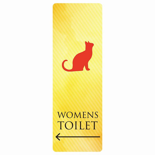 トイレ WOMENS ねこ 猫 ネコ イエローグラデーション 左 矢印 ステッカー 長方形 縦タイプ シール サインステッカー 誘導表示 ピクトサイン ピクトグラム 選べるサイズ