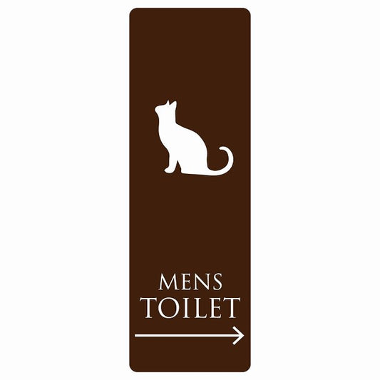 トイレ MENS ねこ 猫 ネコ ブラウン ホワイト 右 矢印 ステッカー 長方形 縦タイプ シール サインステッカー 誘導表示 ピクトサイン ピクトグラム 選べるサイズ