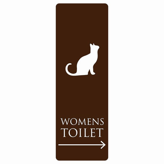 トイレ WOMENS ねこ 猫 ネコ ブラウン ホワイト 右 矢印 ステッカー 長方形 縦タイプ シール サインステッカー 誘導表示 ピクトサイン ピクトグラム 選べるサイズ