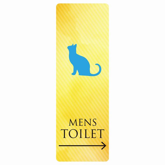 トイレ MENS ねこ 猫 ネコ イエローグラデーション 右 矢印 ステッカー 長方形 縦タイプ シール サインステッカー 誘導表示 ピクトサイン ピクトグラム 選べるサイズ