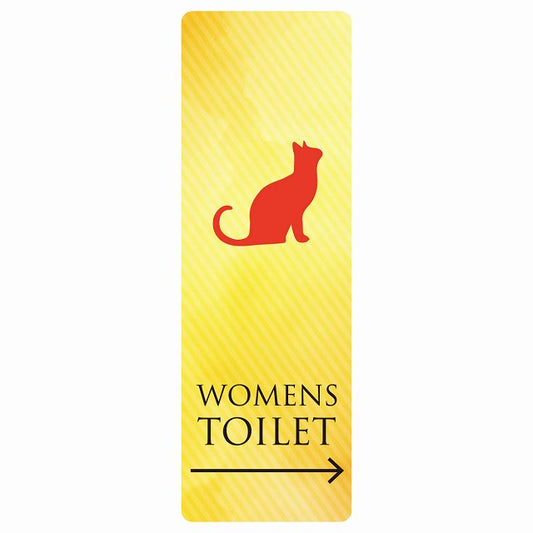 トイレ WOMENS ねこ 猫 ネコ イエローグラデーション 右 矢印 ステッカー 長方形 縦タイプ シール サインステッカー 誘導表示 ピクトサイン ピクトグラム 選べるサイズ