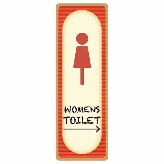 トイレ WOMENS レトロ デザイン 右 矢印 ステッカー 長方形 縦タイプ シール サインステッカー 誘導表示 ピクトサイン ピクトグラム 選べるサイズ