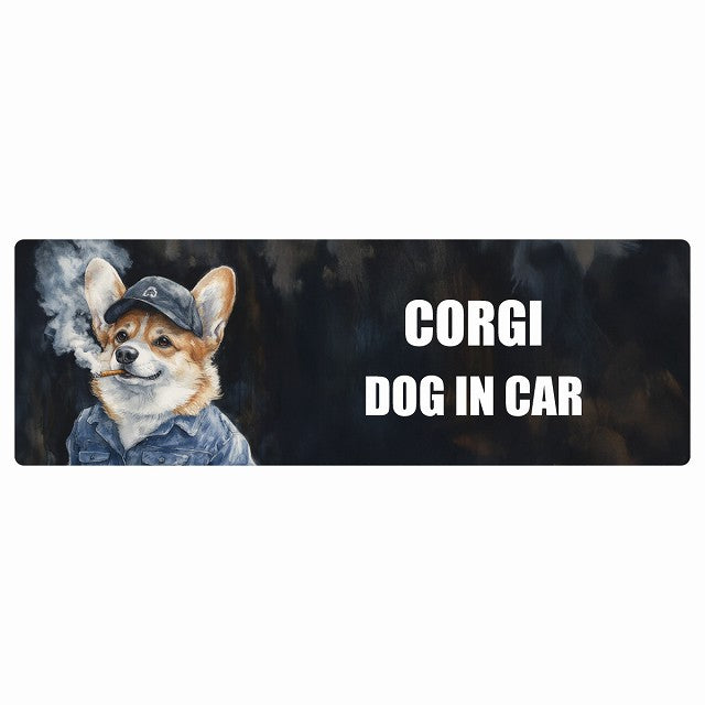 CORGI コーギー DOG IN CAR ステッカー 作業服 ちょい悪 長方形 シール カーステッカー