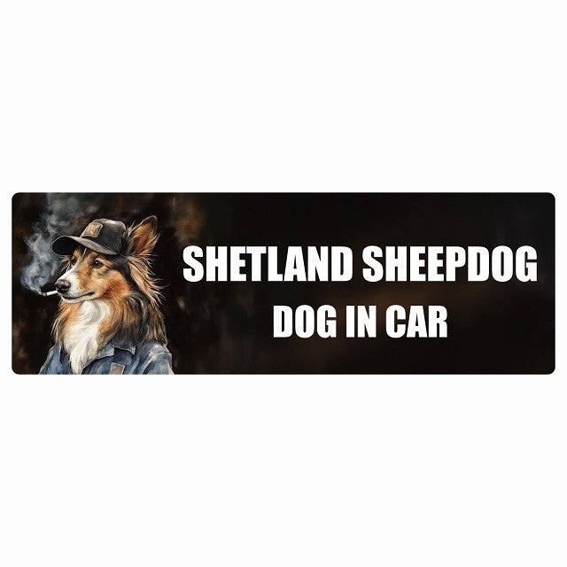 SHETLAND SHEEPDOG シェットランドシープドッグ DOG IN CAR ステッカー 作業服 ちょい悪 長方形 シール カーステッカー