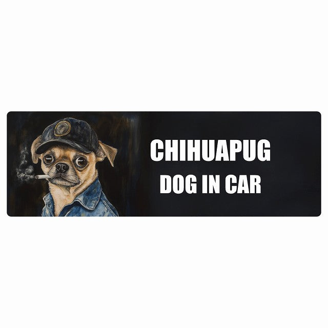 CHIHUAPUG チワパグ DOG IN CAR ステッカー 作業服 ちょい悪 長方形 シール カーステッカー
