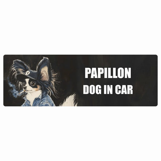 PAPILLON パピヨン DOG IN CAR ステッカー 作業服 ちょい悪 長方形 シール カーステッカー