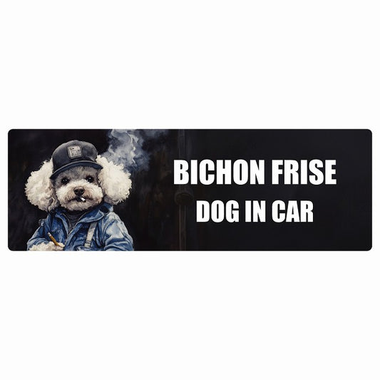 BICHON FRISE ビションフリーゼ DOG IN CAR ステッカー 作業服 ちょい悪 長方形 シール カーステッカー
