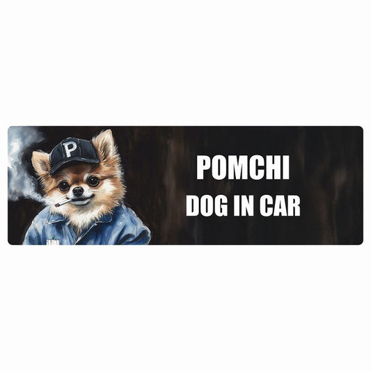 POMCHI ポメチワ DOG IN CAR ステッカー 作業服 ちょい悪 長方形 シール カーステッカー