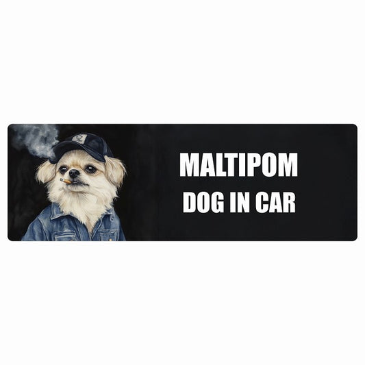 MALTIPOM ポメマル DOG IN CAR ステッカー 作業服 ちょい悪 長方形 シール カーステッカー