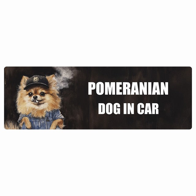POMERANIAN ポメラニアン DOG IN CAR ステッカー 作業服 ちょい悪 長方形 シール カーステッカー