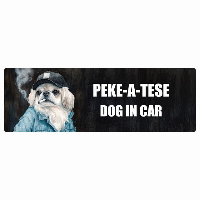 PEKE-A-TESE マルペキ DOG IN CAR ステッカー 作業服 ちょい悪 長方形 シール カーステッカー