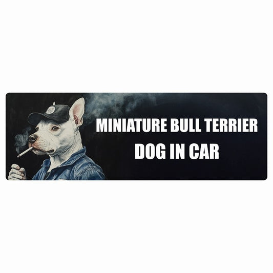 MINIATURE BULL TERRIER ミニチュアブルテリア DOG IN CAR ステッカー 作業服 ちょい悪 長方形 シール カーステッカー