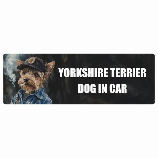 YORKSHIRE TERRIER ヨークシャテリア DOG IN CAR ステッカー 作業服 ちょい悪 長方形 シール カーステッカー