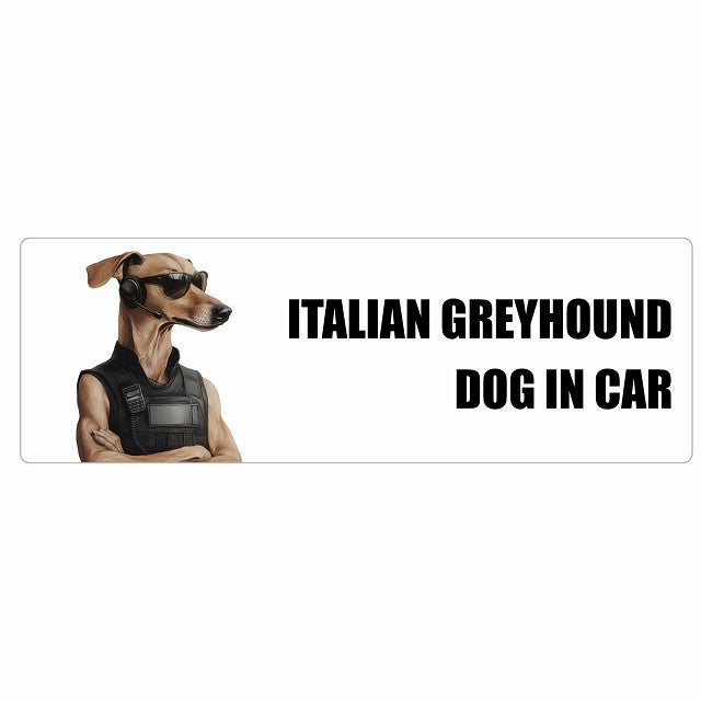 ITALIAN GREYHOUND イタリアングレーハウンド DOG IN CAR ステッカー セキュリティガード風 ちょい悪 長方形 シール カーステッカー
