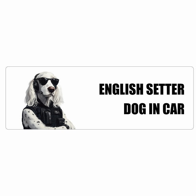 ENGLISH SETTER イングリッシュセッター DOG IN CAR ステッカー セキュリティガード風 ちょい悪 長方形 シール カーステッカー