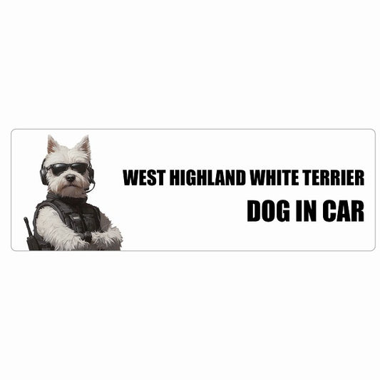 WEST HIGHLAND WHITE TERRIER ウエストハイランドホワイトテリア DOG IN CAR ステッカー セキュリティガード風 ちょい悪 長方形 シール カーステッカー