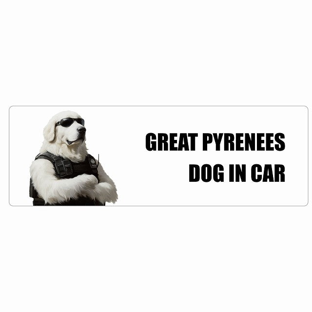 GREAT PYRENEES グレートピレニーズ DOG IN CAR ステッカー セキュリティガード風 ちょい悪 長方形 シール カーステッカー