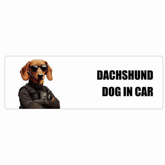 DACHSHUND ダックスフント DOG IN CAR ステッカー セキュリティガード風 ちょい悪 長方形 シール カーステッカー