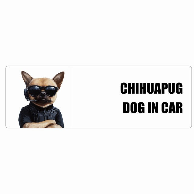 CHIHUAPUG チワパグ DOG IN CAR ステッカー セキュリティガード風 ちょい悪 長方形 シール カーステッカー