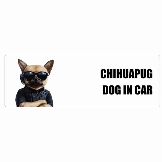 CHIHUAPUG チワパグ DOG IN CAR ステッカー セキュリティガード風 ちょい悪 長方形 シール カーステッカー