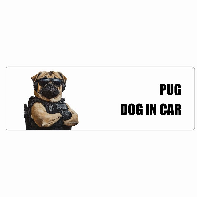 PUG パグ DOG IN CAR ステッカー セキュリティガード風 ちょい悪 長方形 シール カーステッカー