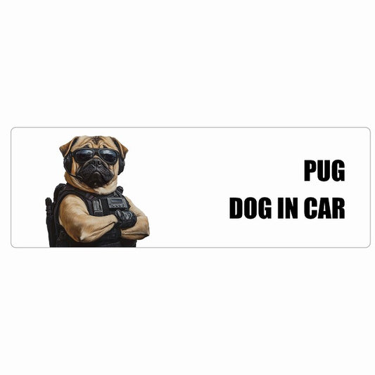 PUG パグ DOG IN CAR ステッカー セキュリティガード風 ちょい悪 長方形 シール カーステッカー